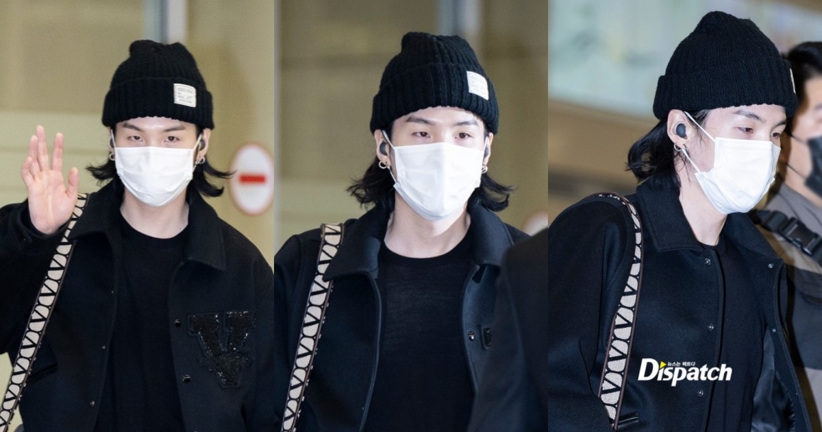 V, Suga of BTS are seen leaving Incheon International Airport on