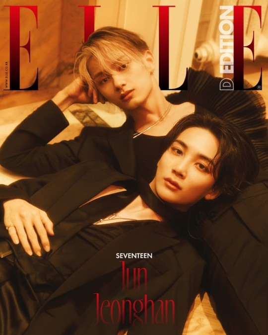 Seventeen's Jeonghan and Jun pose for Elle magazine cover | DIPE.CO.KR
