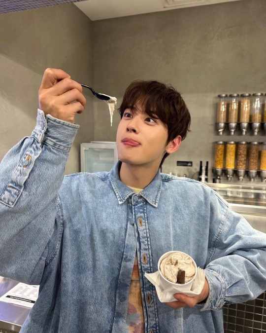 Cha Eun Woo pulls silly faces with ice cream in LA DIPE.CO.KR