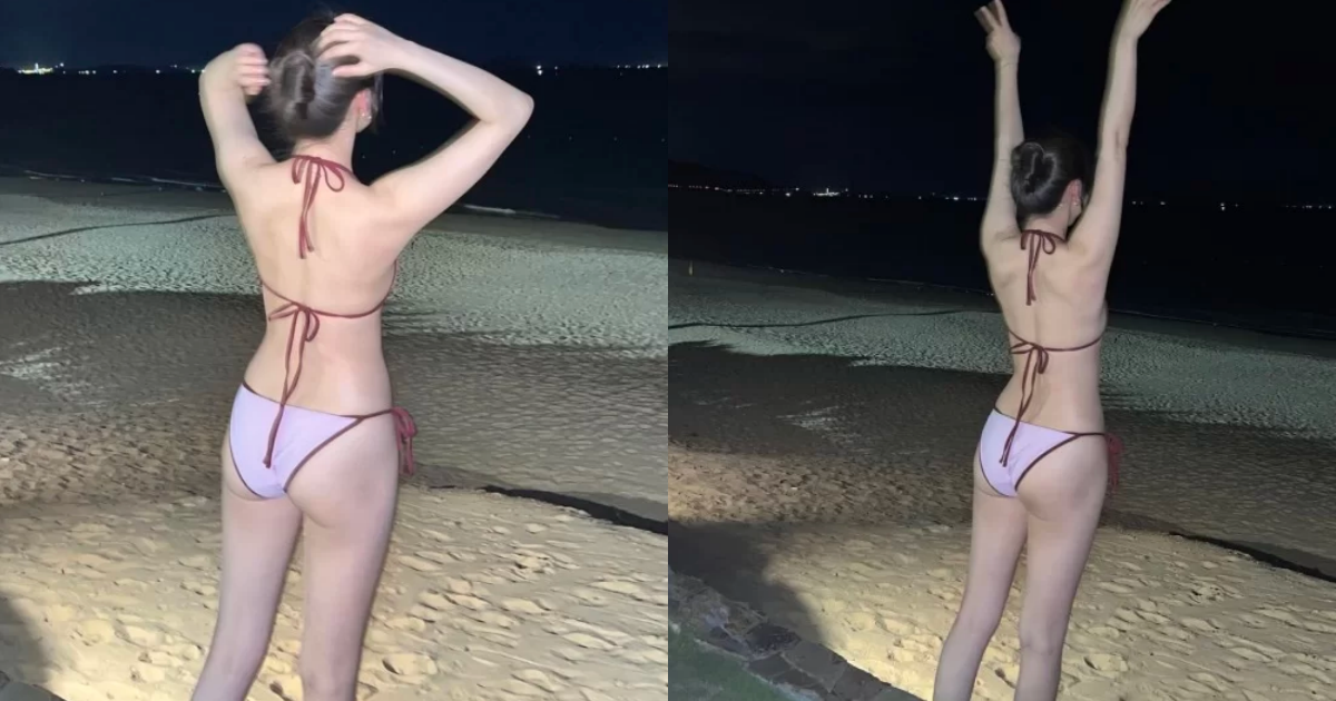 An Sohee Striking Bikini Backside Emphasizing Apple Hips with